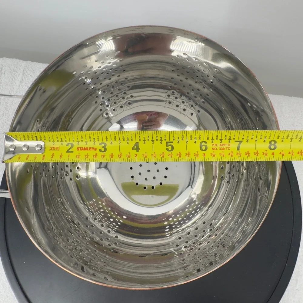 Vintage Copper Stainless Steel Footed Colander Strainer with Handle 8.5 Inch